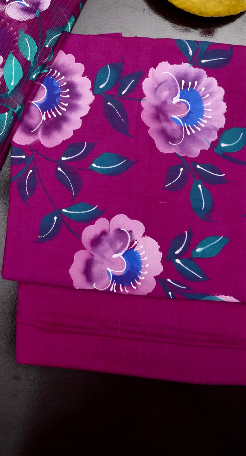 Dark purple Hand Painted Cotton Kota Doria Suit With Dupatta