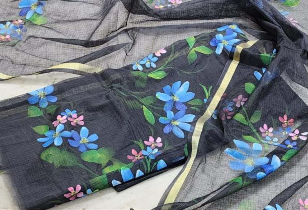 Black Kota Doria Hand Painting Suit