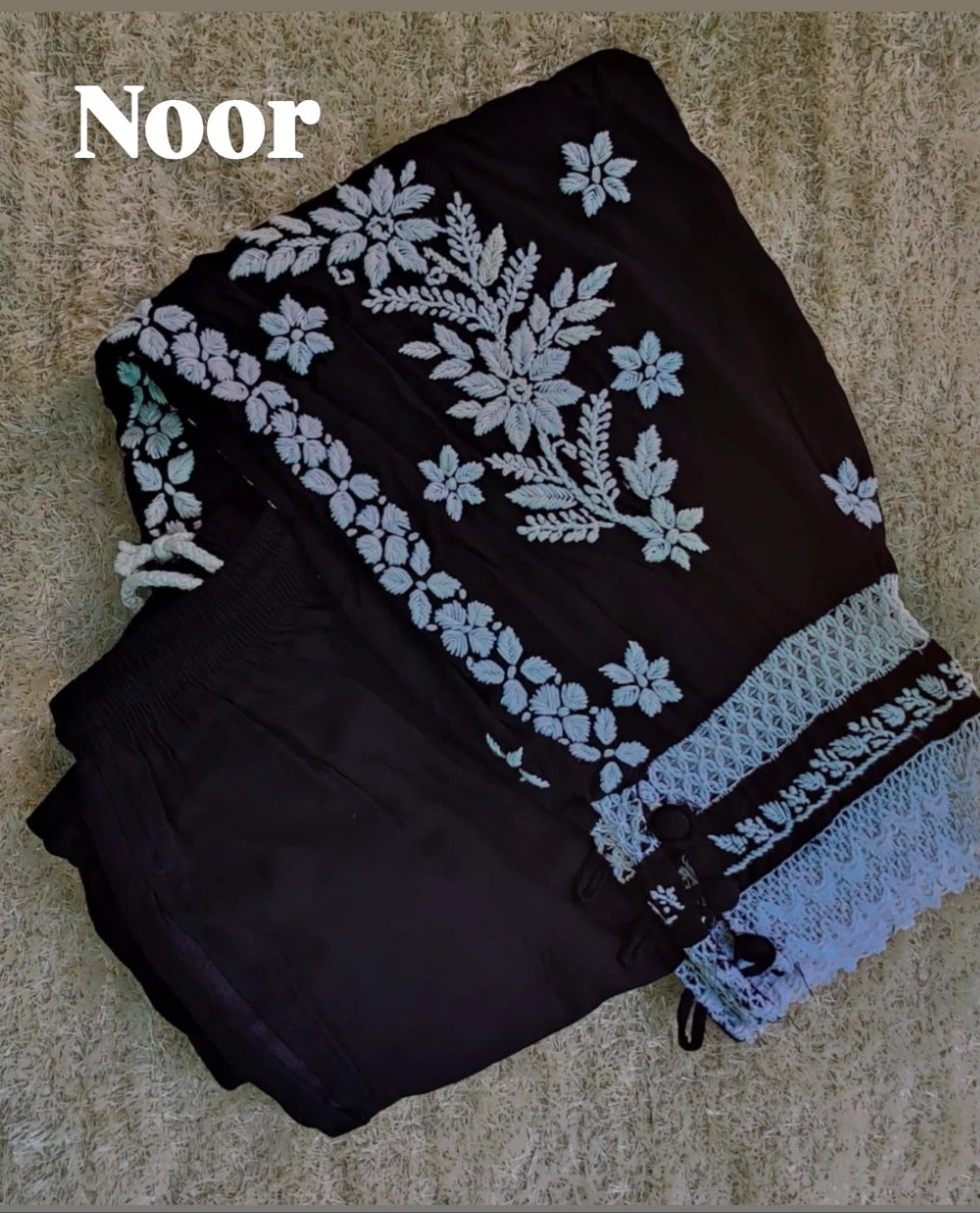 Noor Black Afghani Chikankari Work Salwar