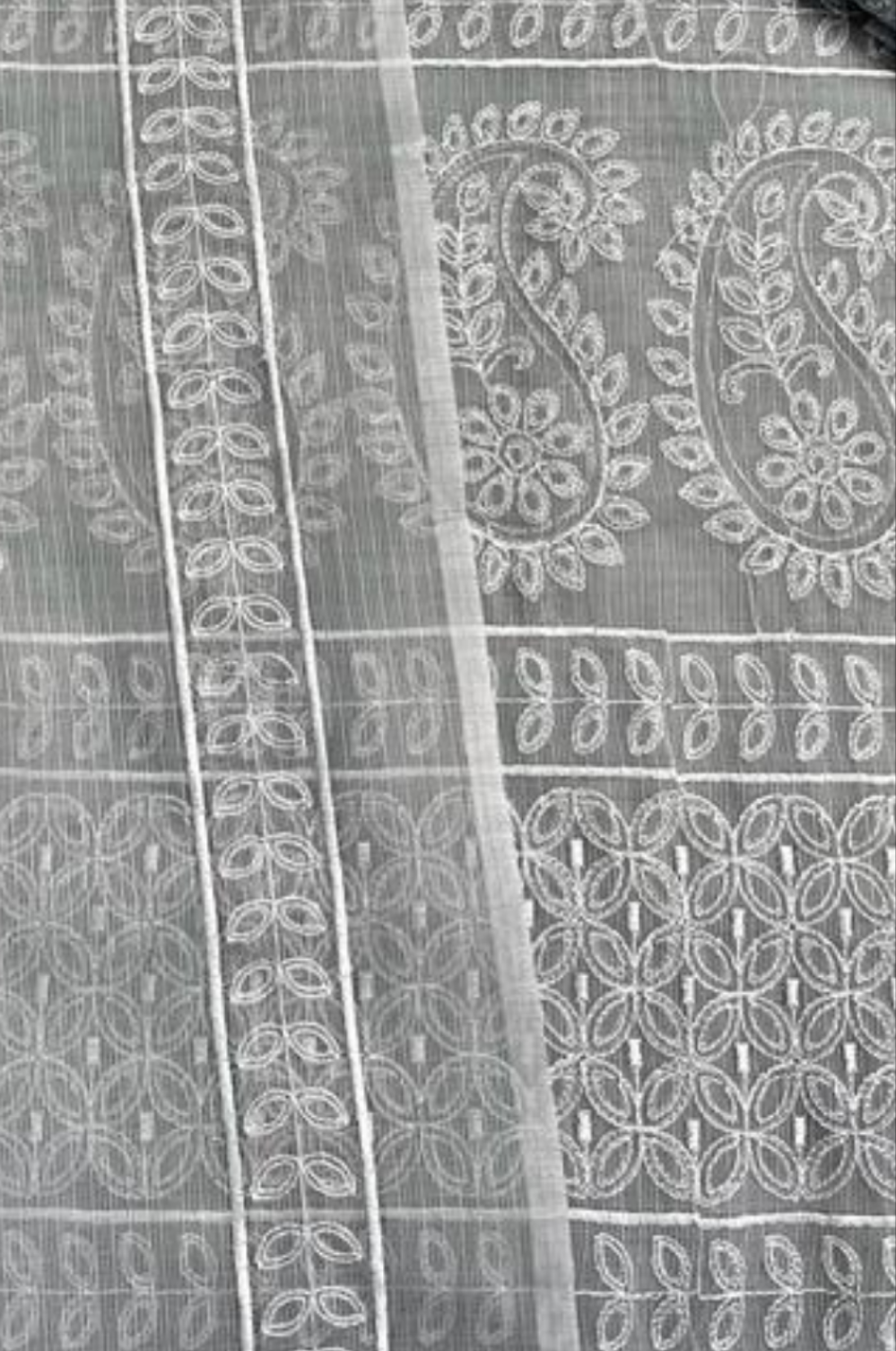 Grey Embroided Cotton Kota Doria Suit Fabric With Dupatta