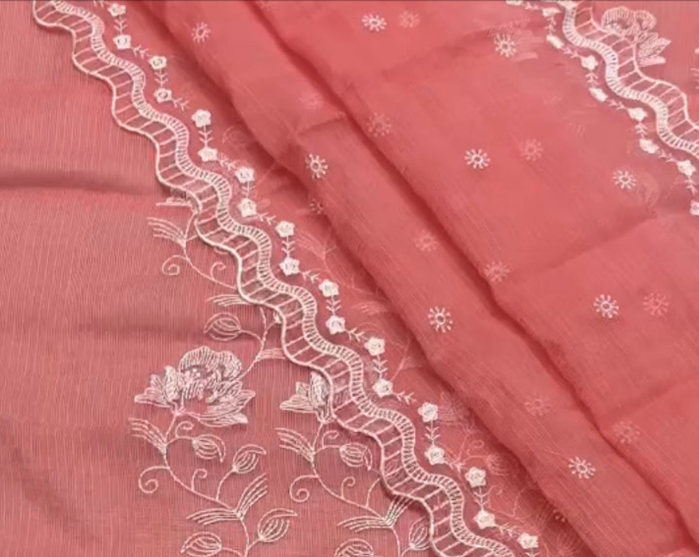Kota Doriya Embroidery Work Suit In Peach