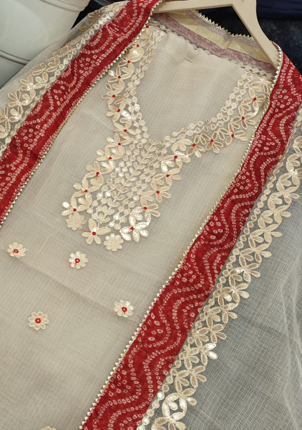 Kota Salwar Suit In Gota Work In Off white