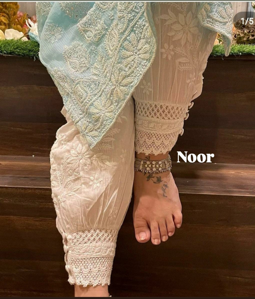 Noor White Chikankari Afghani Salwar
