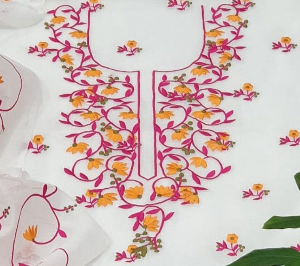 Kota Doriya Embroidery Work Suit In White and Red