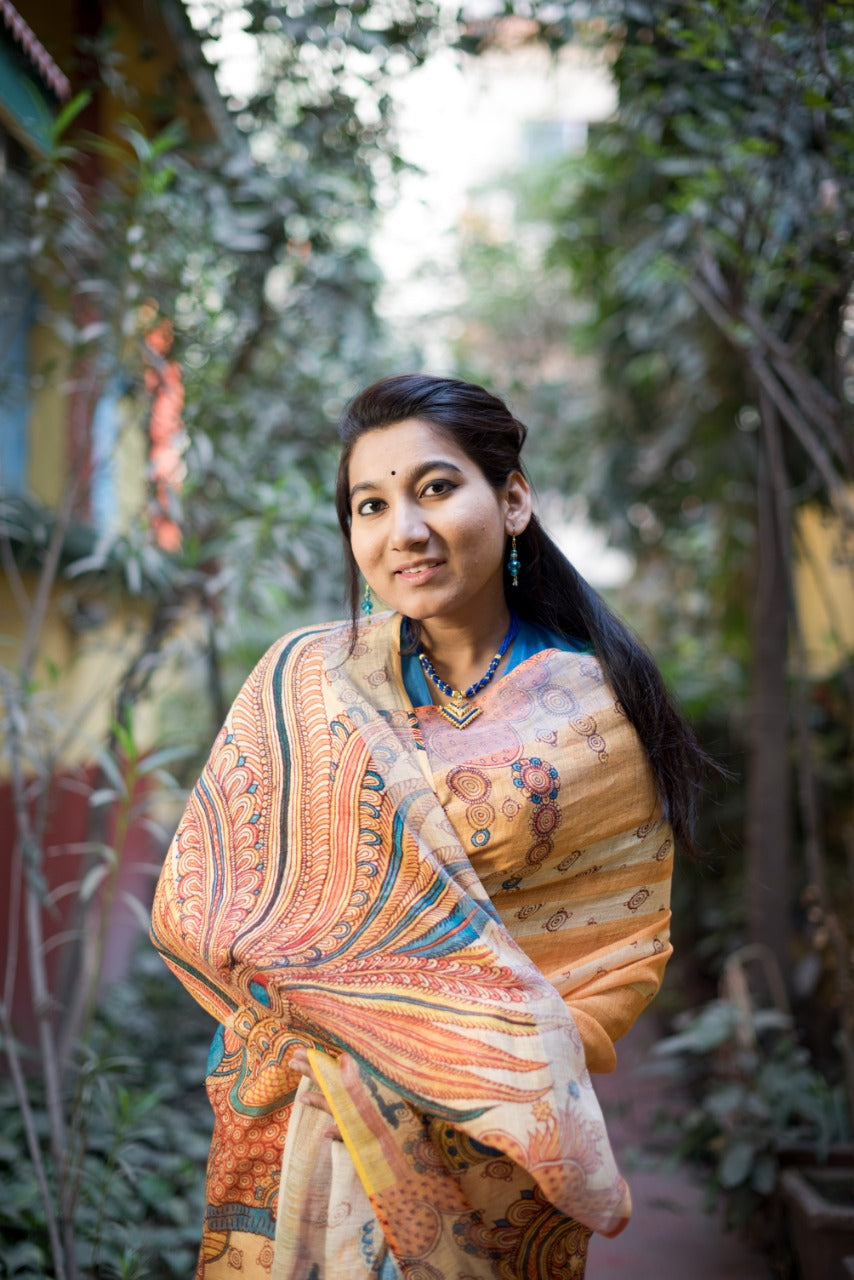 Pure Linen Saree Handloom Hand Embroidered White and Pink double color with  attached Running Blouse-Indiehaat – Indiehaat.com