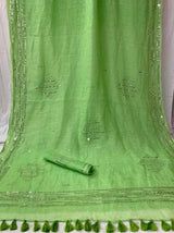 Green Pure Linen Saree With Embroidery