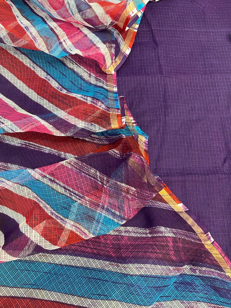 Purple Kota Doriya Embroidery  Suit