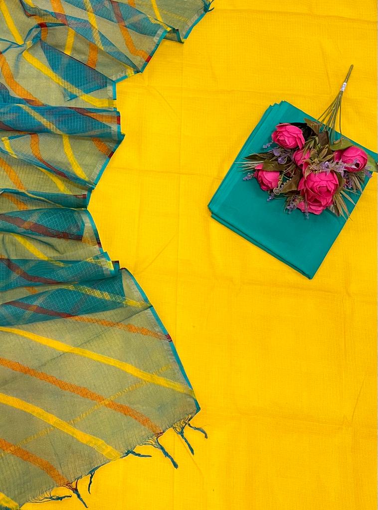 Yellow Kota Doriya Embroidery   Suit