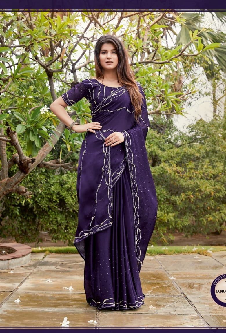 Satin Silk Saree Purple