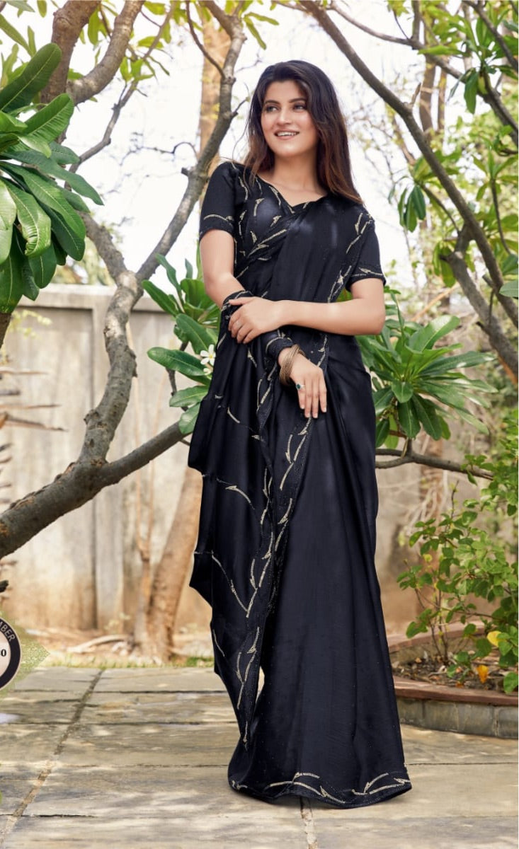 Buy Pioneer Textiles Women's Black Satin Saree at Amazon.in