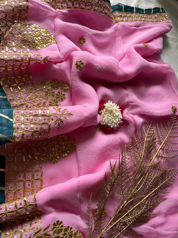Pink Heavy Gota Patti Saree