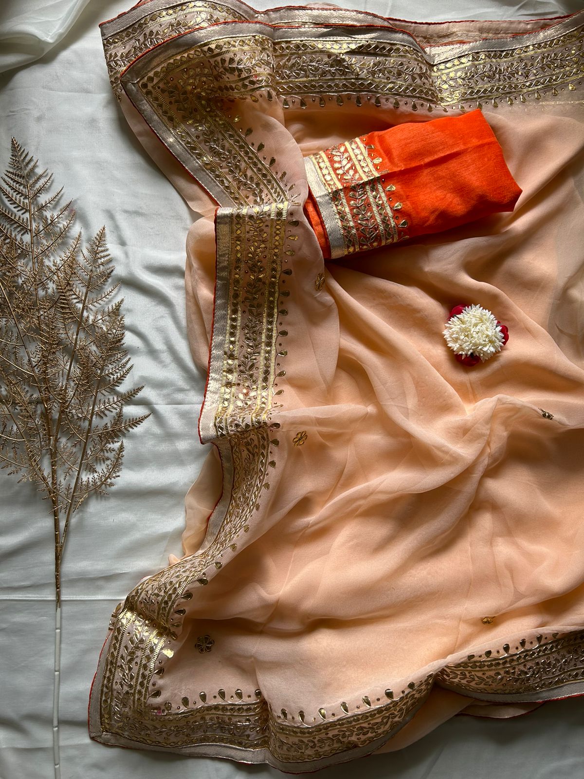 Gota Patti Embroidered Art Silk Saree in Peach : SQX29