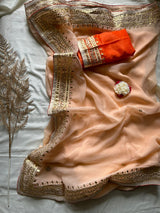 Peach Saree With Gota Patti Work