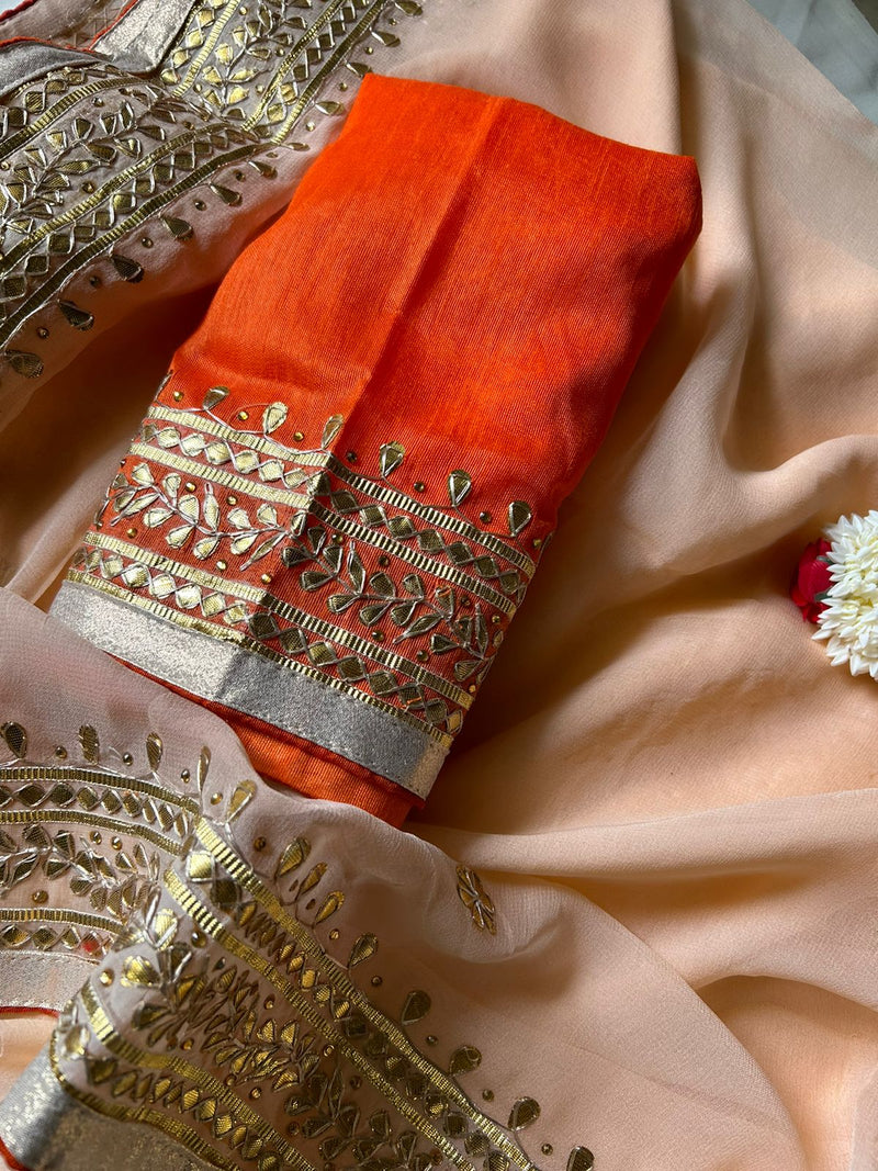Peach Saree With Gota Patti Work