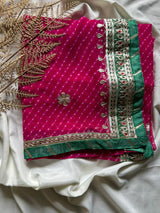Mothra Gota Patti Saree In Rani Pink