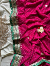 Mothra Gota Patti Saree In Rani Pink