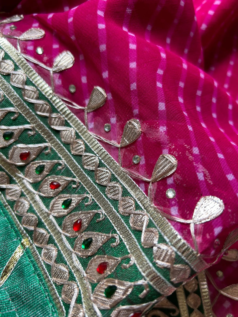 Mothra Gota Patti Saree In Rani Pink