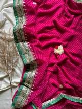 Mothra Gota Patti Saree In Rani Pink