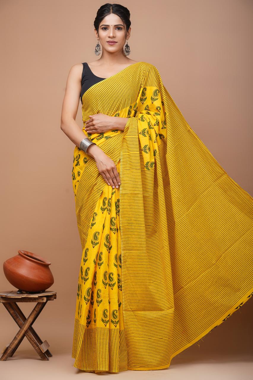 Yellow Cotton Saree