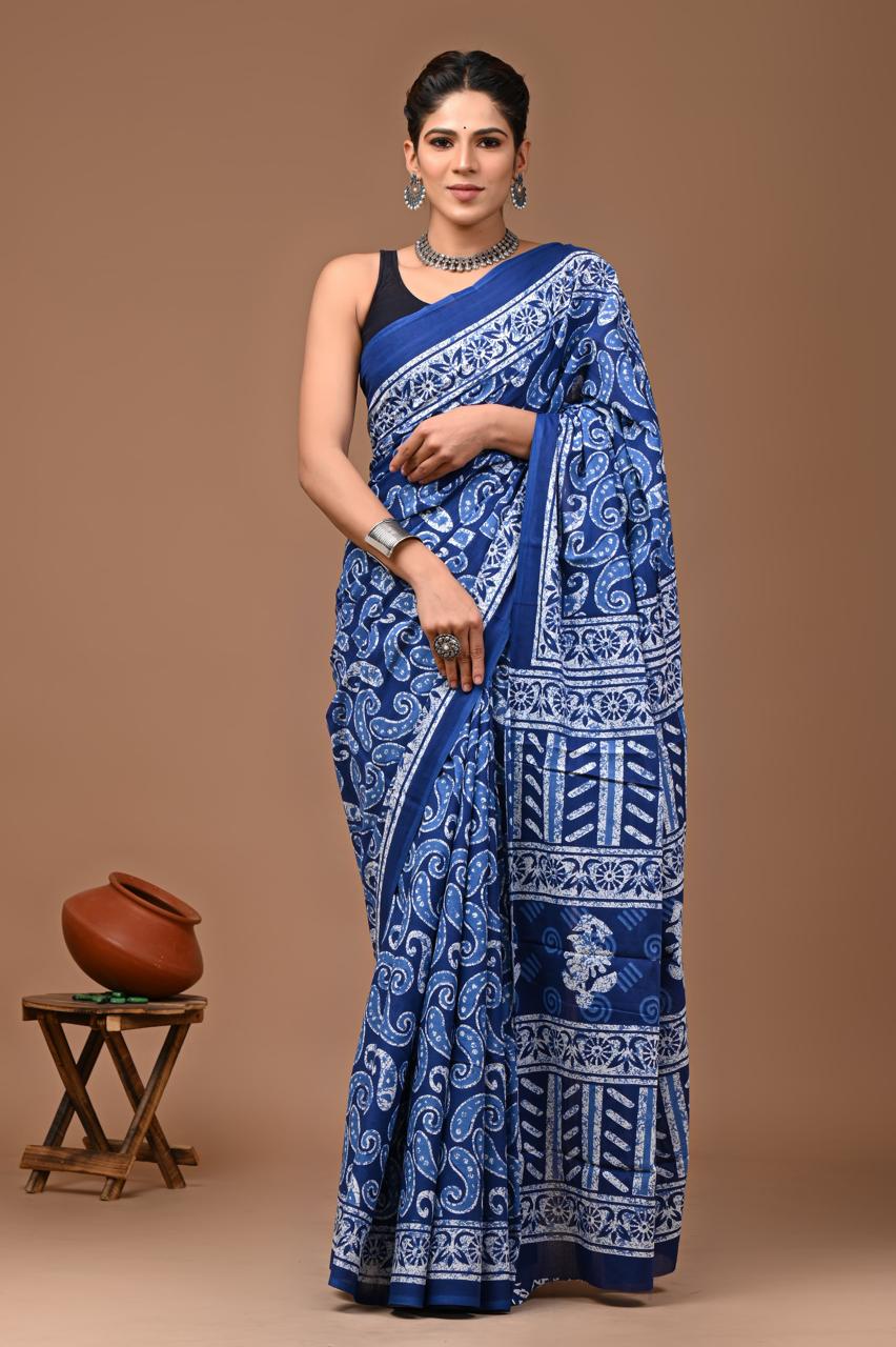 Blue Cotton Saree