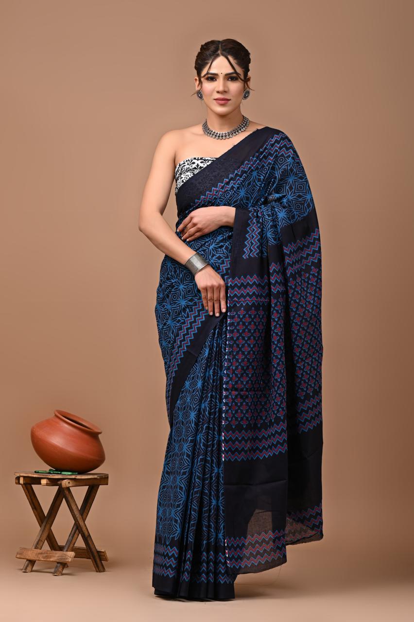 Dark Blue Cotton Saree