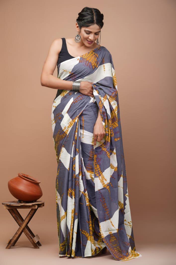 Mulmul Cotton Saree In Grey