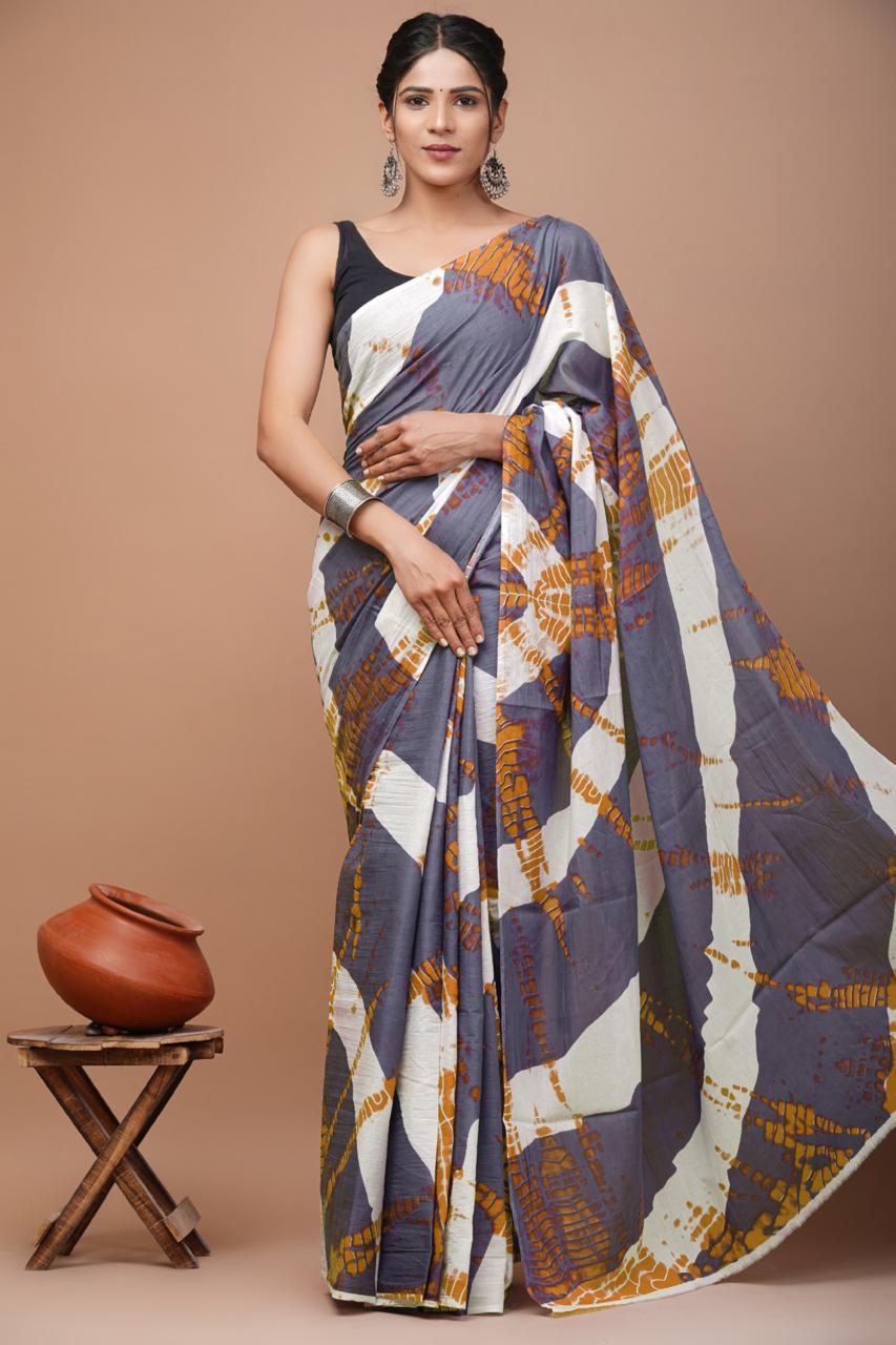 Mulmul Cotton Saree In Grey