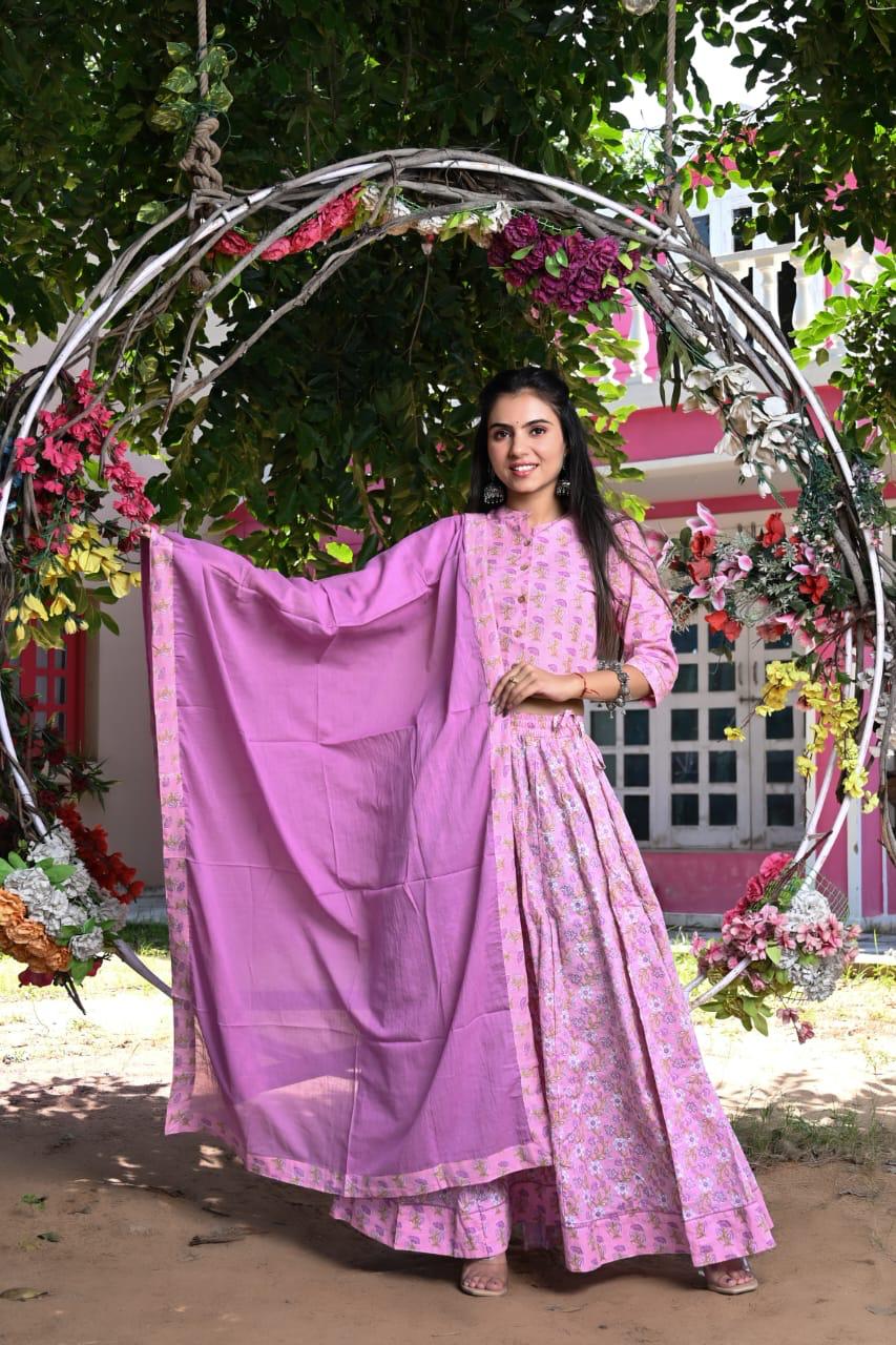 Pink Bagru Print lehenga choli Set