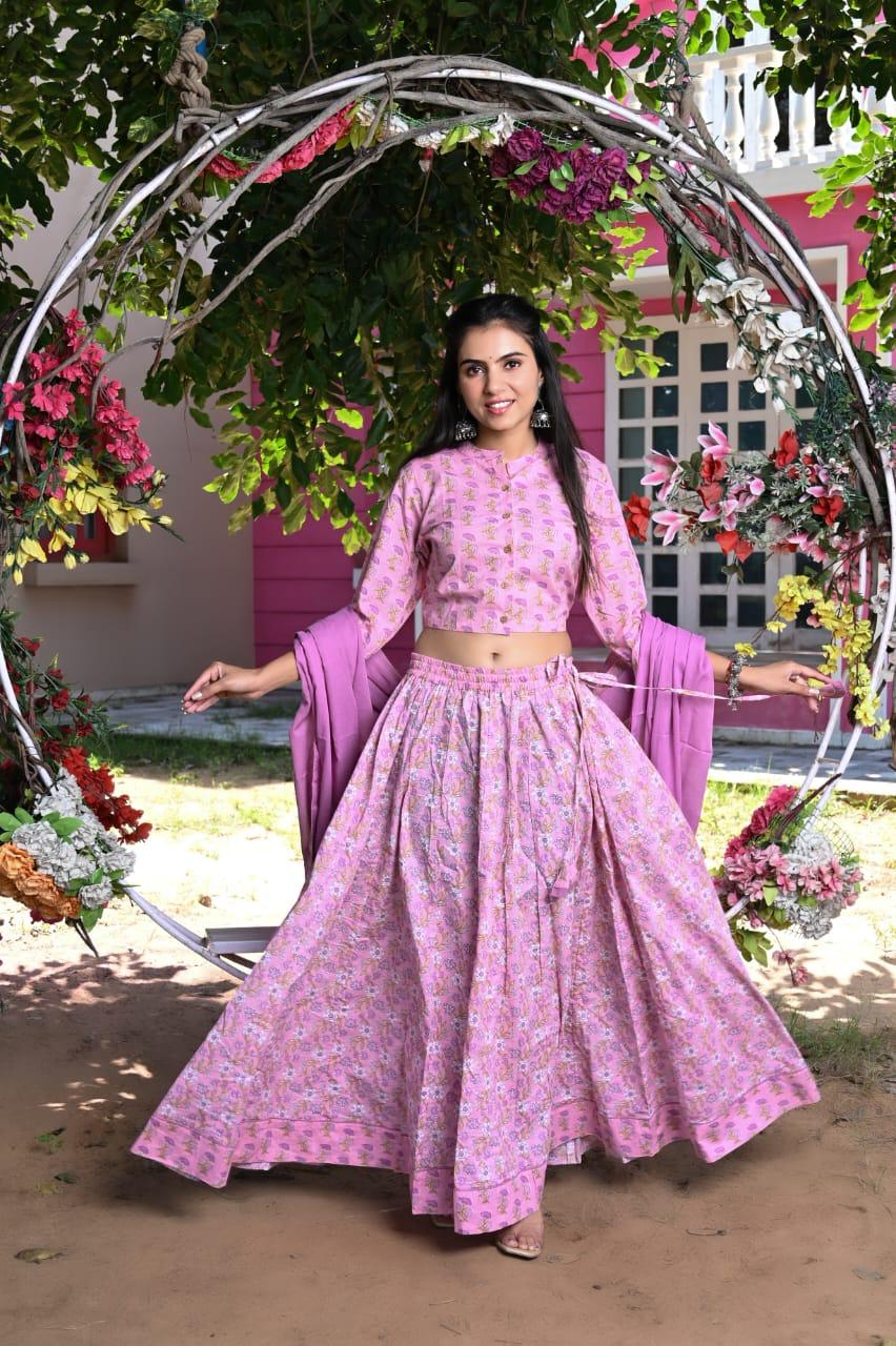 Pink Bagru Print lehenga choli Set