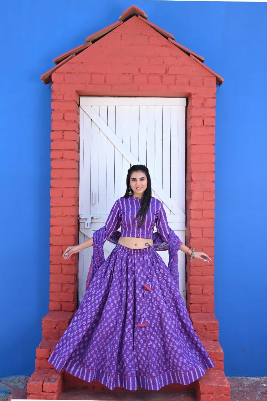 Dark purple Bagru Print lehenga choli Set