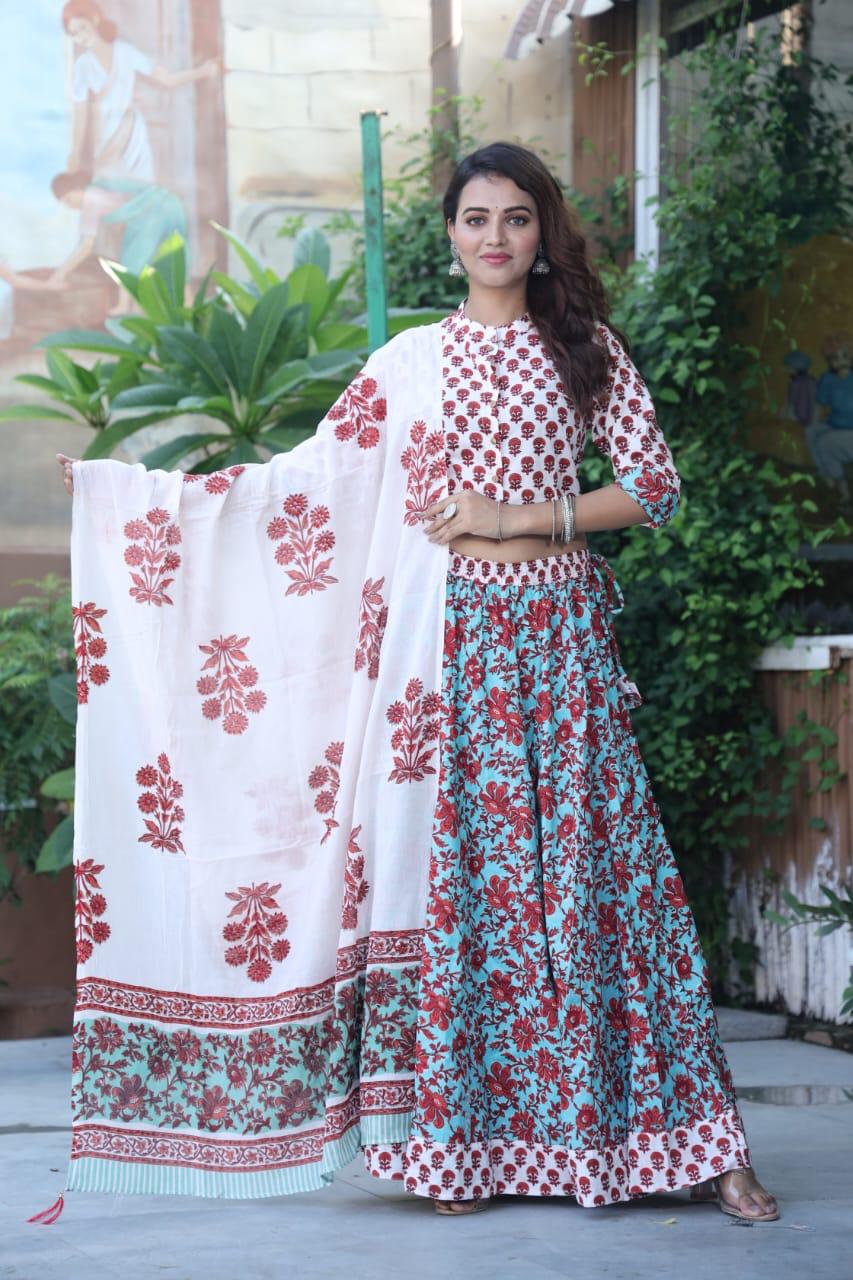 Bagru Print Flora lehenga choli Set