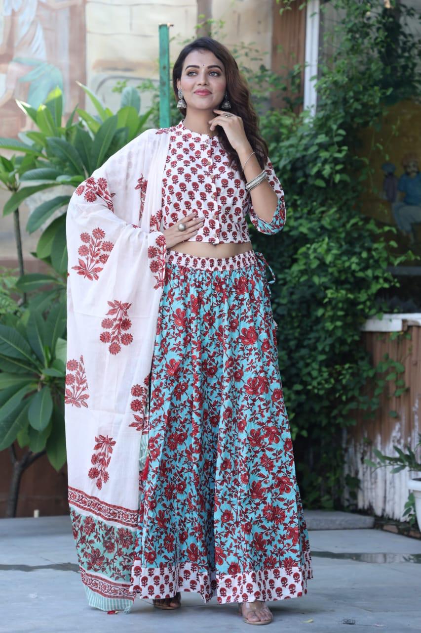 Bagru Print Flora lehenga choli Set