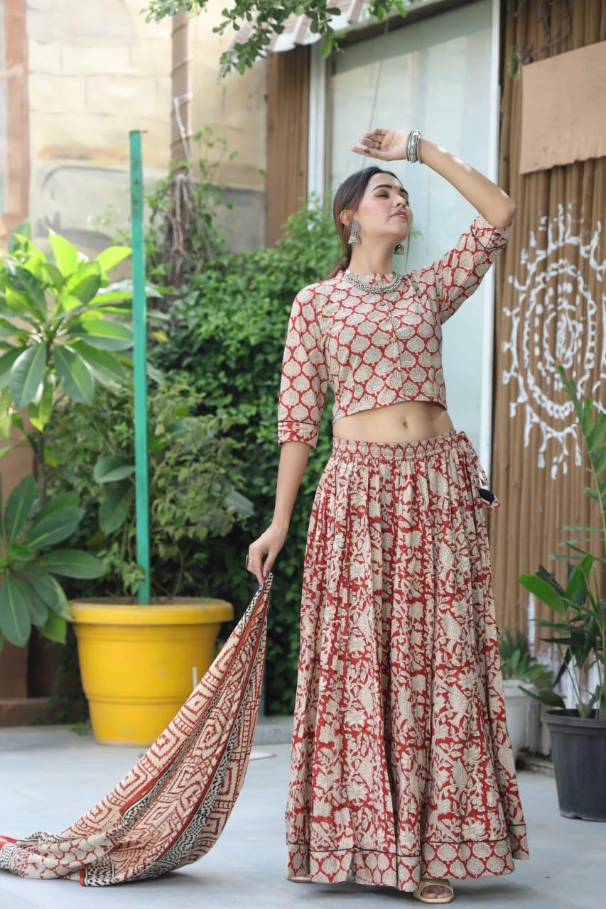 Red Bagru Print lehenga choli Set