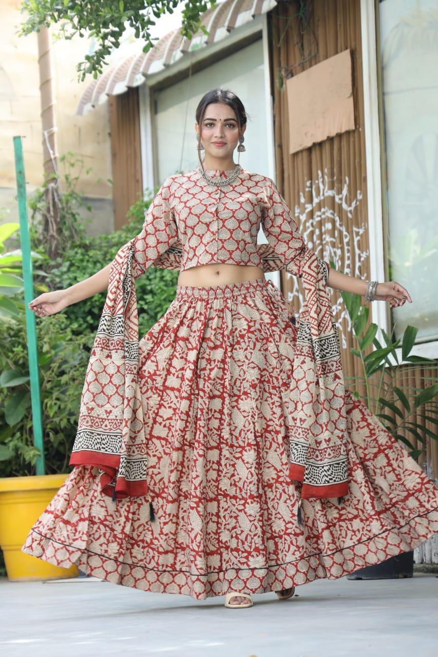 Red Bagru Print lehenga choli Set