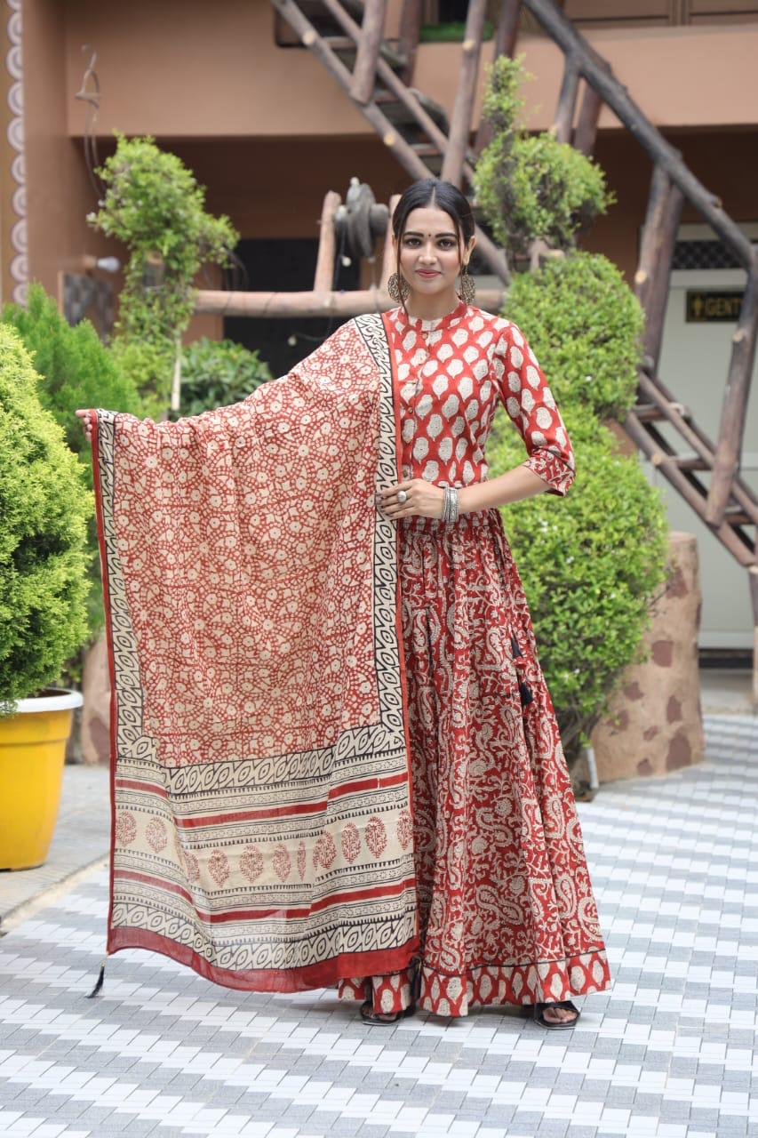 Red Bagru Print lehenga choli Set