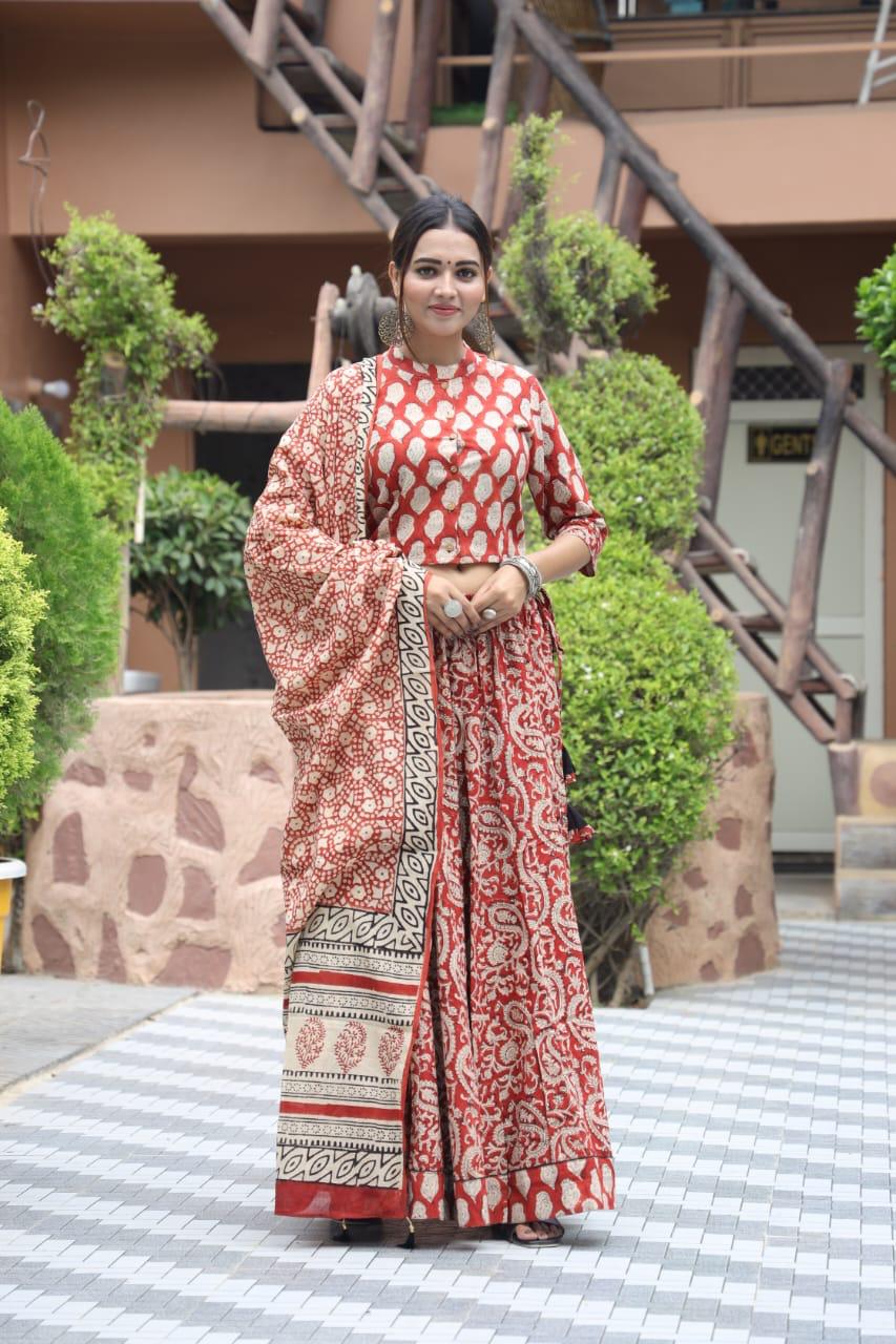 Red Bagru Print lehenga choli Set