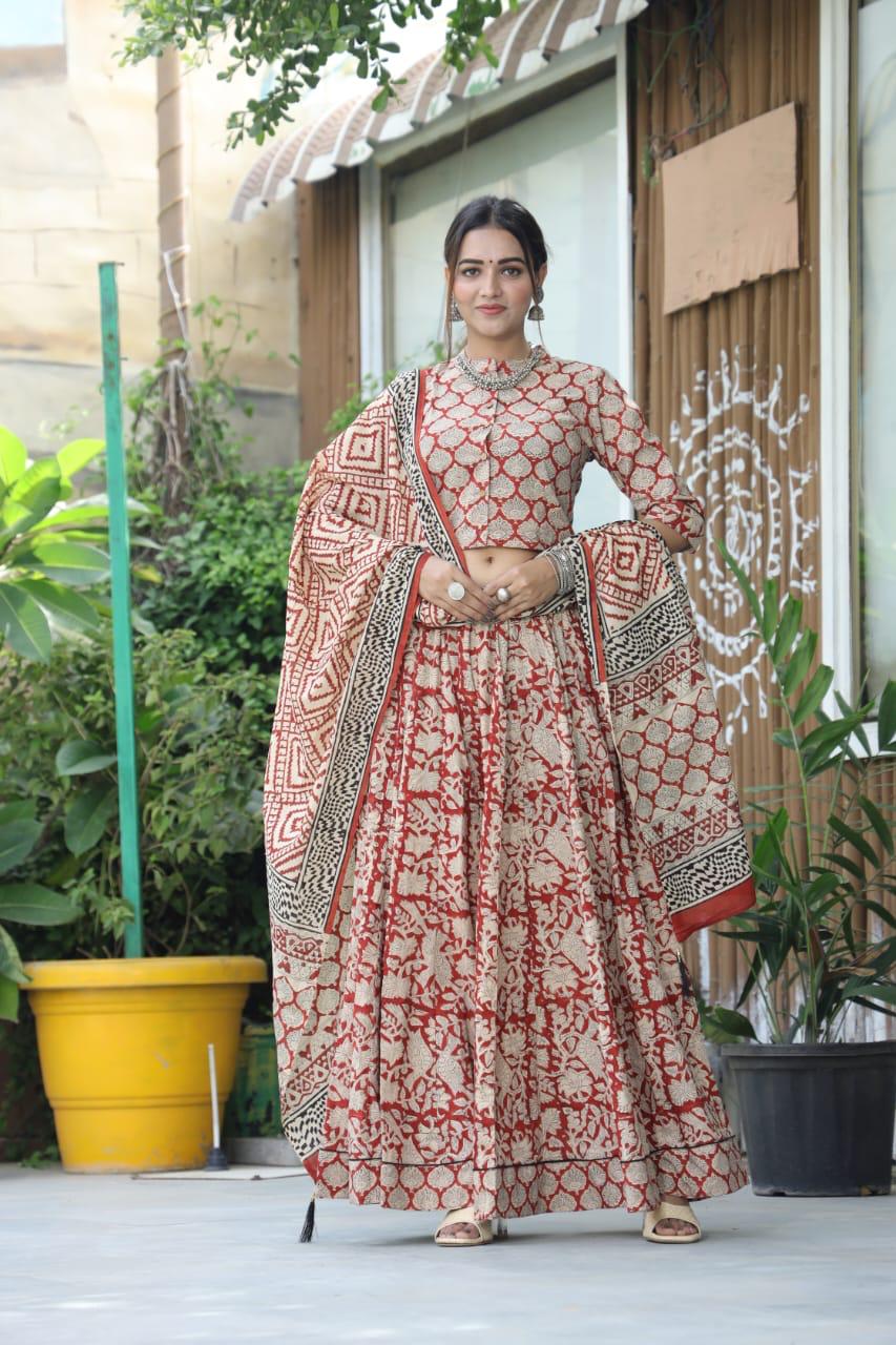 Red Bagru Print lehenga choli Set