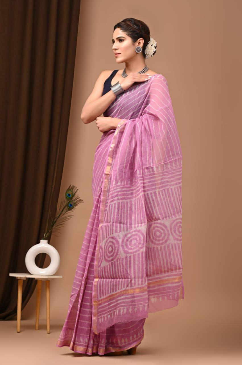 Authentic Pink Traditional Kota Doriya Print Saree