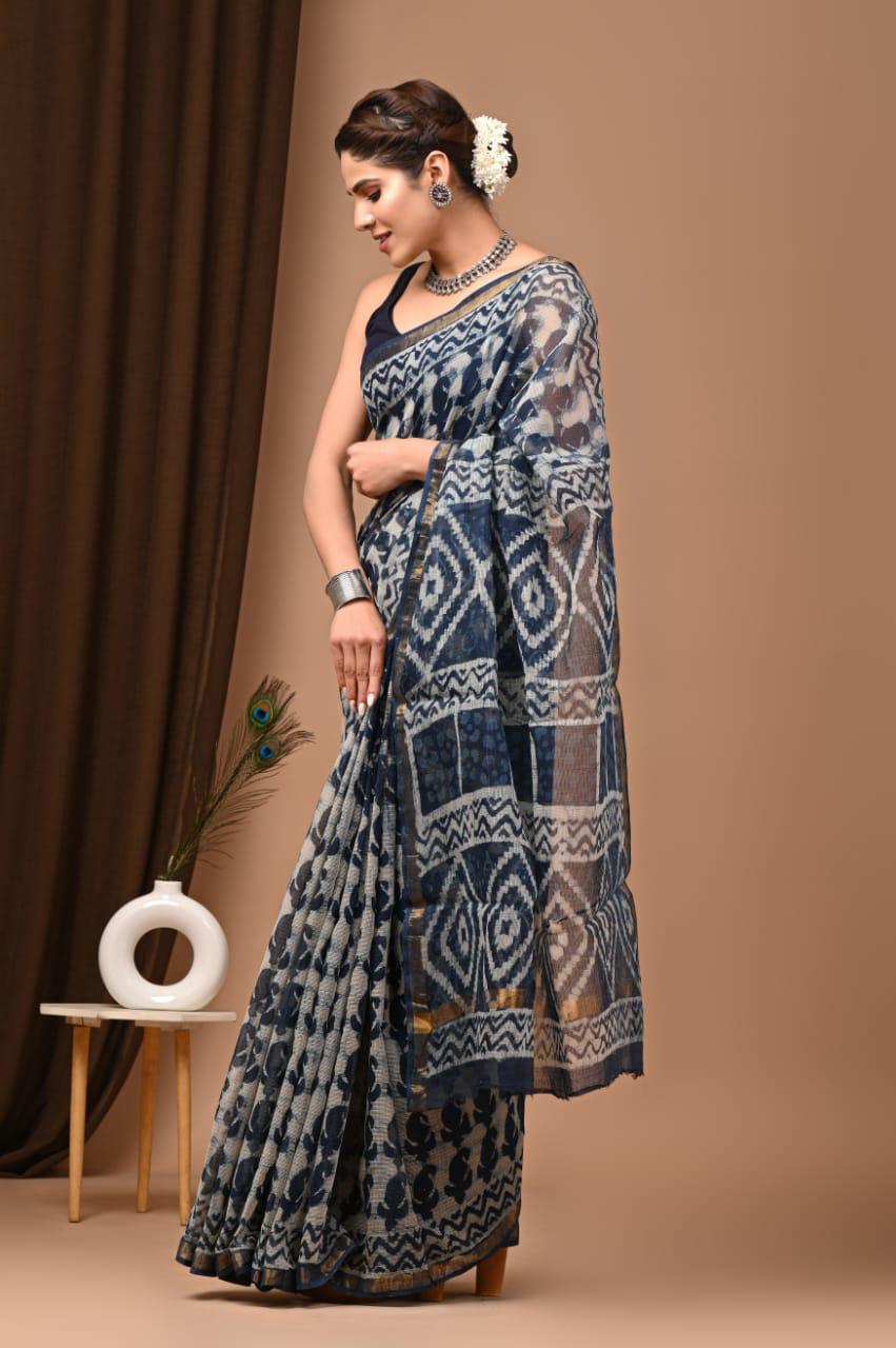 Authentic Blue Traditional Kota Doriya Print Saree