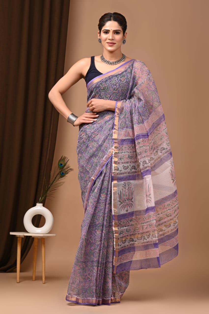 Authentic Floral Pink Traditional Kota Doriya Print Saree