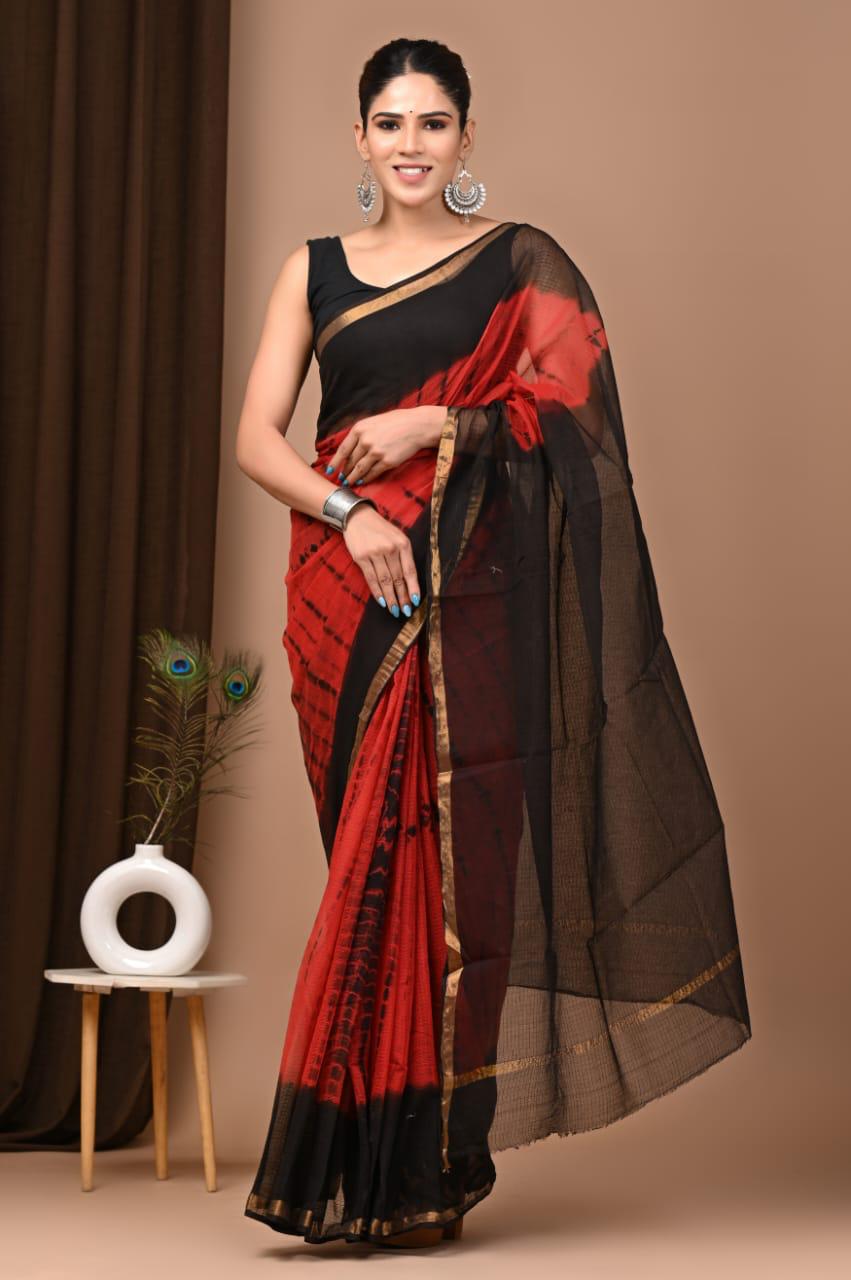 Authentic Red Floral Traditional Kota Doriya Print Saree