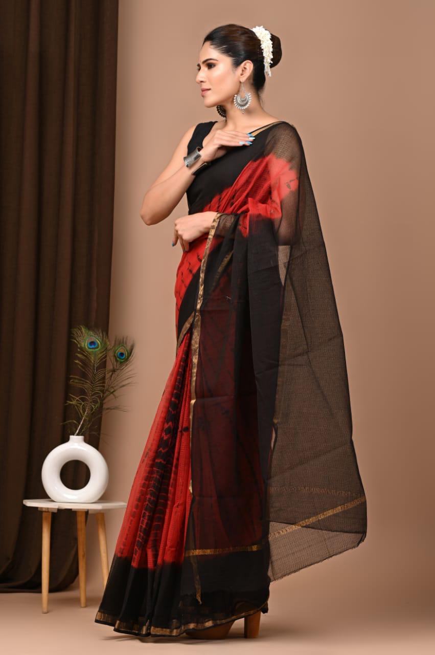 Authentic Red Floral Traditional Kota Doriya Print Saree