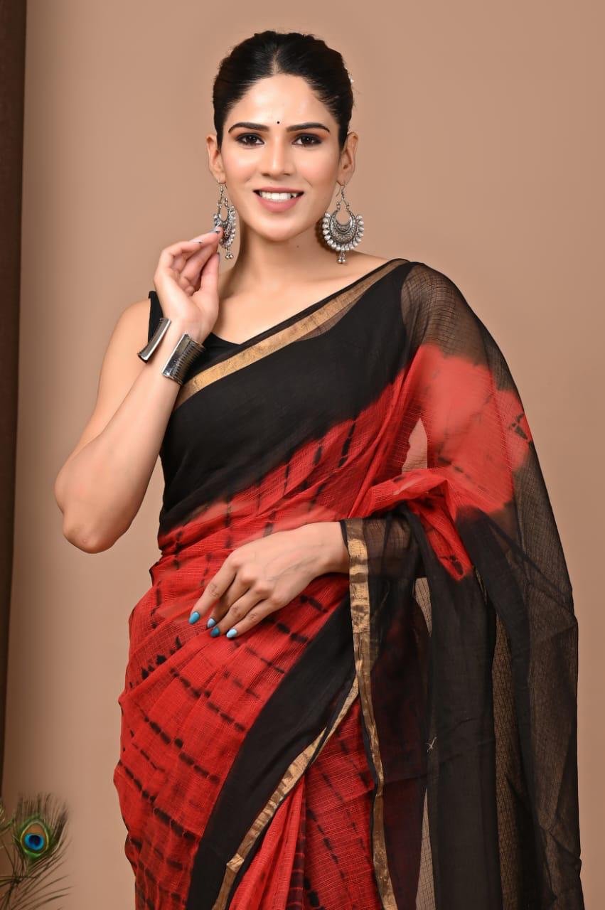 Authentic Red Floral Traditional Kota Doriya Print Saree