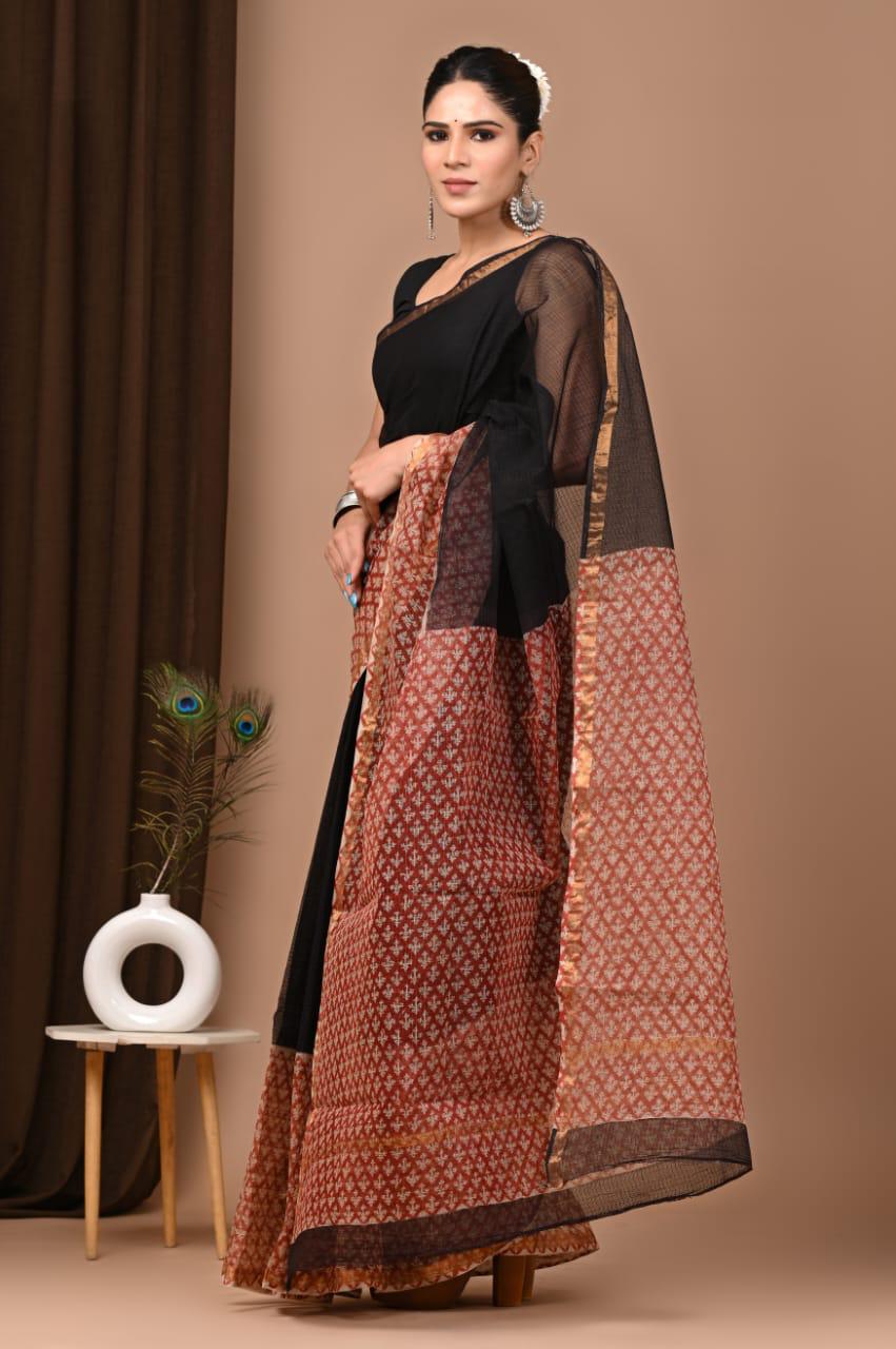 Authentic Black & Red Traditional Kota Doriya Print Saree