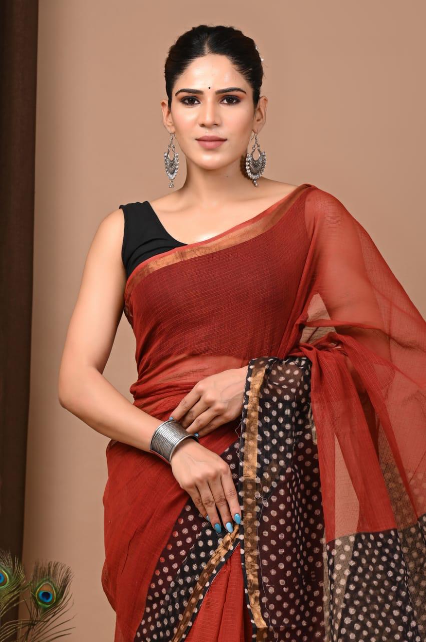 Authentic Red Traditional Kota Doriya Print Saree