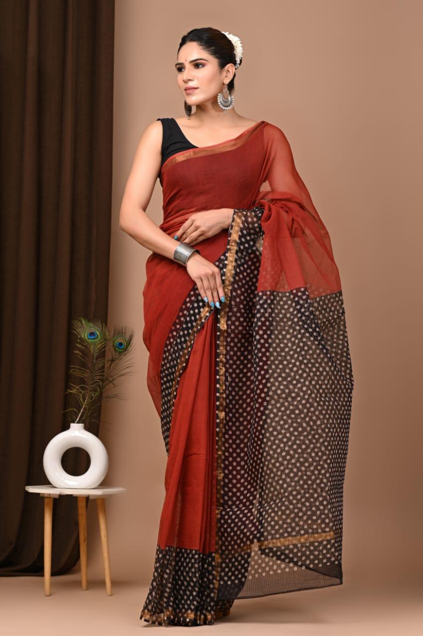 Authentic Red Traditional Kota Doriya Print Saree