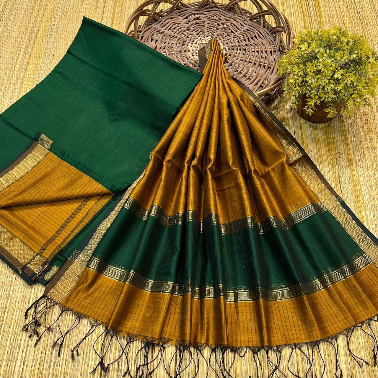 Green and Yellow Maheshwari salwar suit