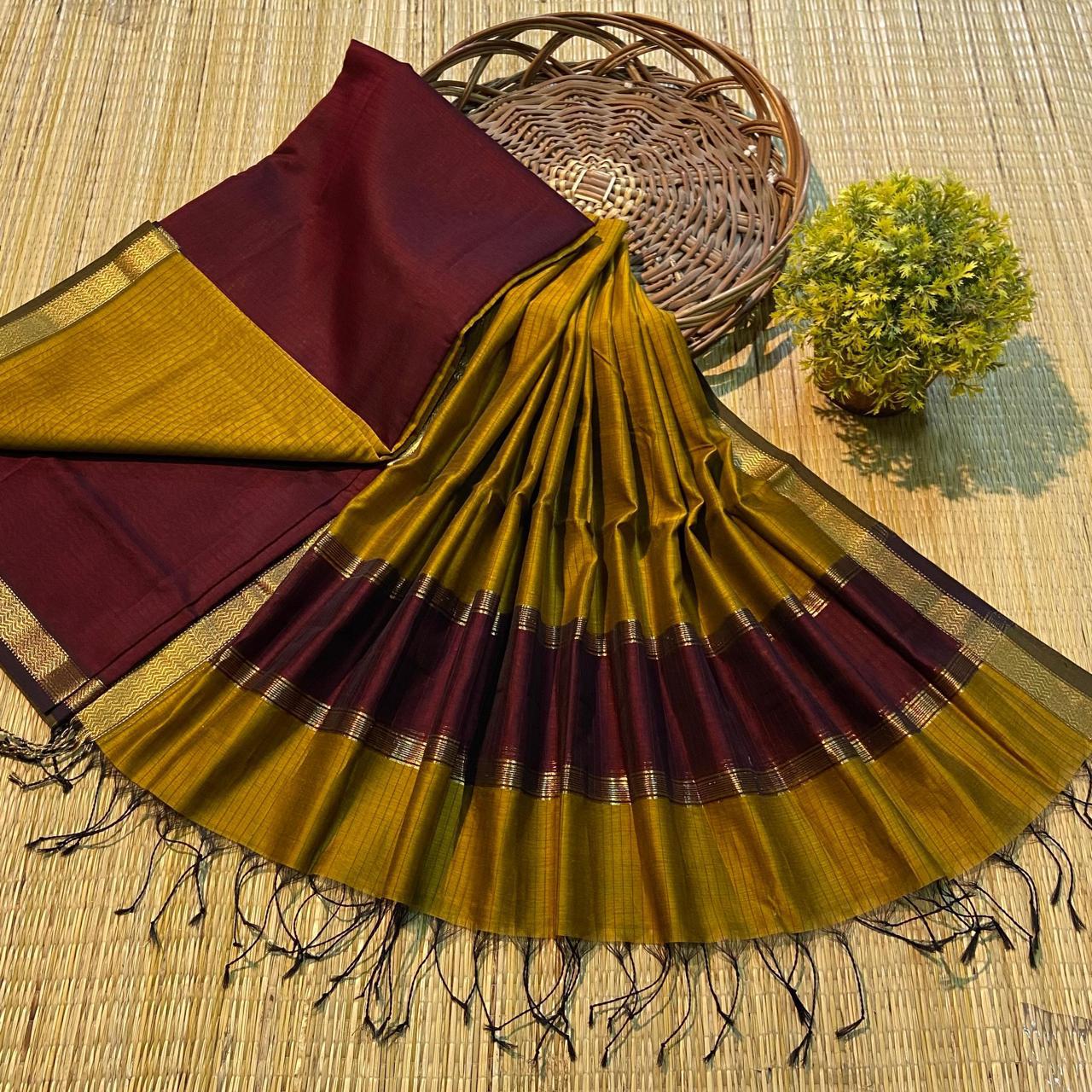 Maroon & Yellow Maheshwari salwar suit