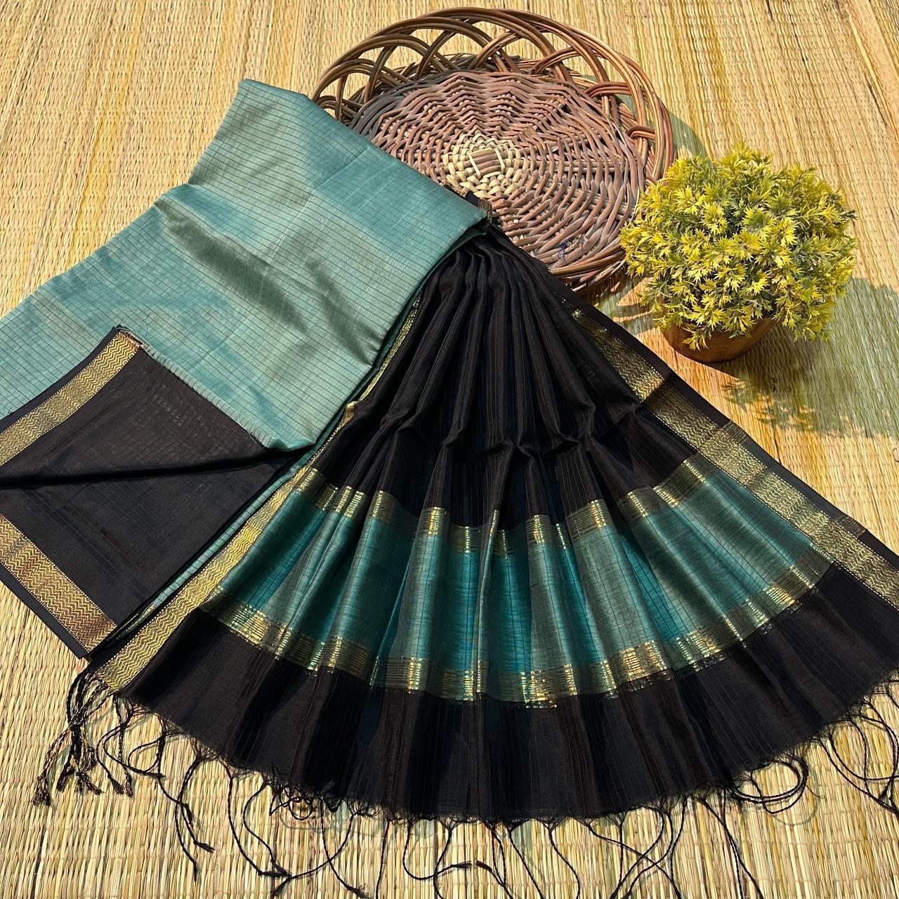 Sea Blue & Black Maheshwari salwar suit