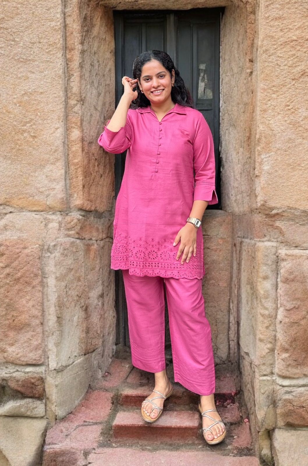 Pink Cutwork Chikankari Coord Set